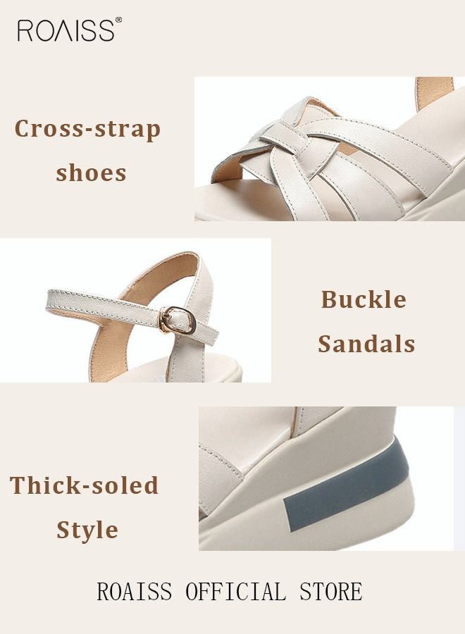 Wedge Sandals for Women Comfortable Open Toe Sandals Casual Summer Buckle Open Toe Ankle Strap Platform Sandals Platform Wedge Heels Sandals Rubber Sole Shoes