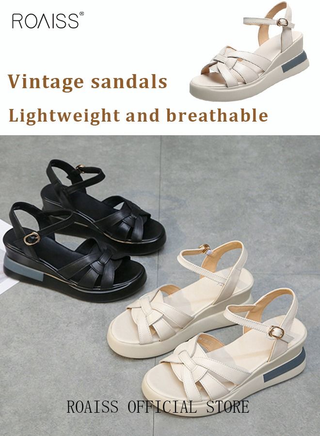 Wedge Sandals for Women Comfortable Open Toe Sandals Casual Summer Buckle Open Toe Ankle Strap Platform Sandals Platform Wedge Heels Sandals Rubber Sole Shoes