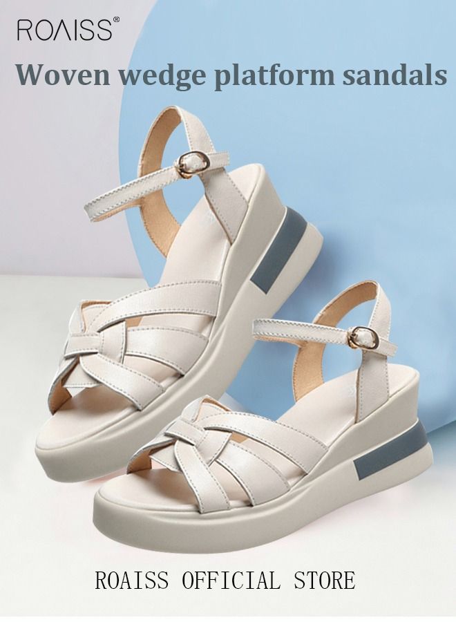 Wedge Sandals for Women Comfortable Open Toe Sandals Casual Summer Buckle Open Toe Ankle Strap Platform Sandals Platform Wedge Heels Sandals Rubber Sole Shoes