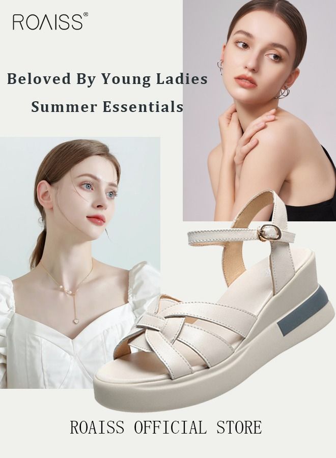 Wedge Sandals for Women Comfortable Open Toe Sandals Casual Summer Buckle Open Toe Ankle Strap Platform Sandals Platform Wedge Heels Sandals Rubber Sole Shoes