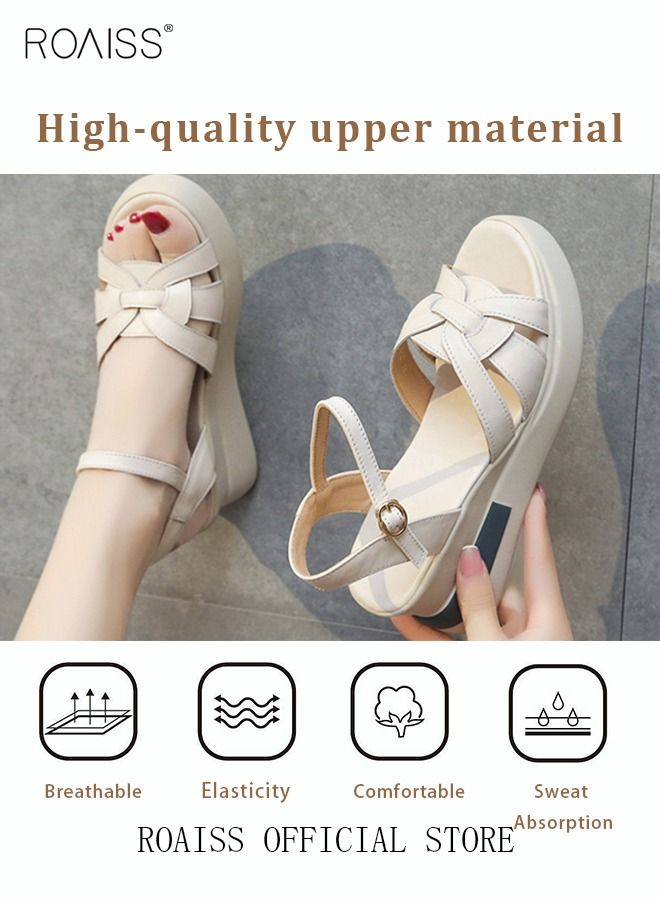 Wedge Sandals for Women Comfortable Open Toe Sandals Casual Summer Buckle Open Toe Ankle Strap Platform Sandals Platform Wedge Heels Sandals Rubber Sole Shoes