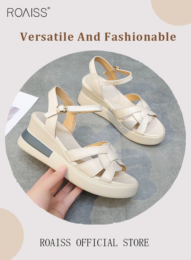 Wedge Sandals for Women Comfortable Open Toe Sandals Casual Summer Buckle Open Toe Ankle Strap Platform Sandals Platform Wedge Heels Sandals Rubber Sole Shoes