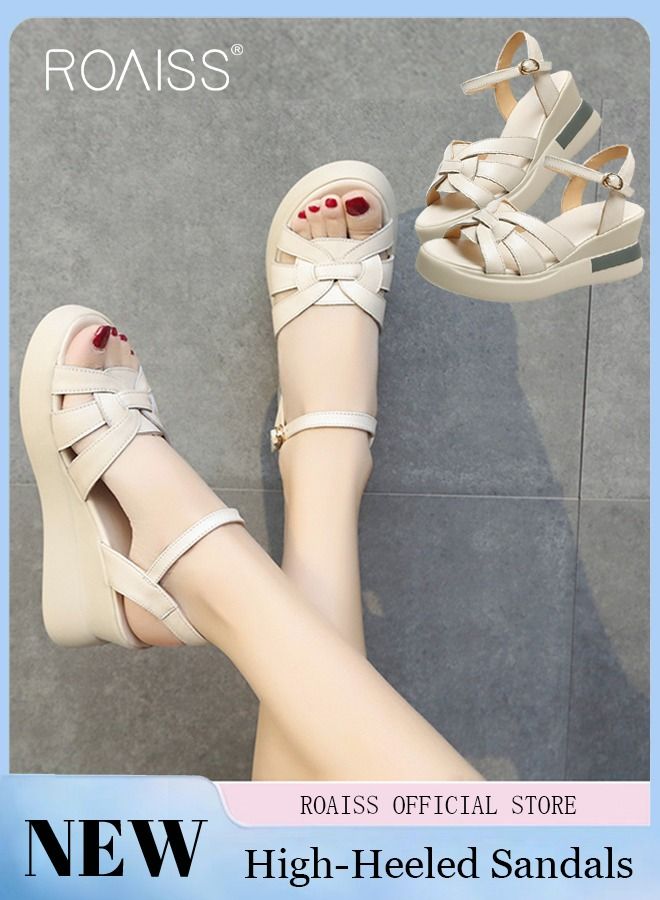 Wedge Sandals for Women Comfortable Open Toe Sandals Casual Summer Buckle Open Toe Ankle Strap Platform Sandals Platform Wedge Heels Sandals Rubber Sole Shoes