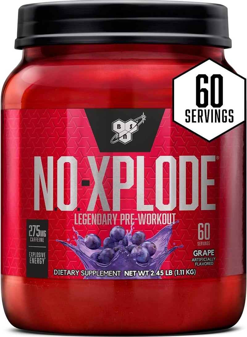 BSN N.O.-XPLODE Legendary Pre-Workout Supplement with Creatine, Beta-Alanine, and Energy,Dietary Supplement , 2.45 LB , Grape, 60 Servings