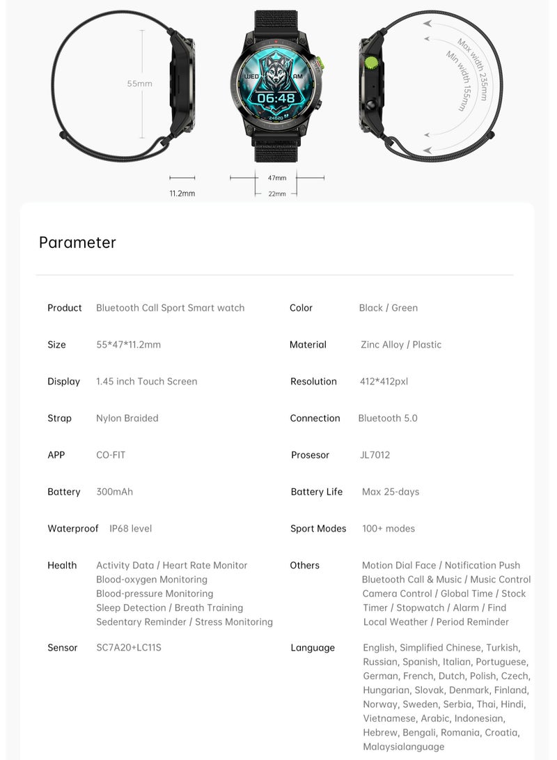 Mens Smartwatch with Bluetooth Calls Fitness Tracker Sports Smart Watch for Men