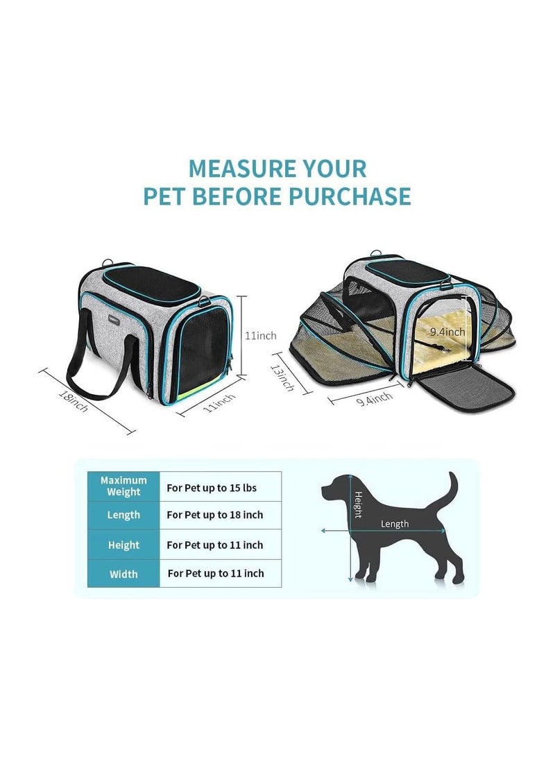 One Shoulder Cat and Dog Bag Pet Double Extension Foldable Bag for Traveling Portable Breathable Pet Carrier Bag,3 Open Doors,2 Reflective Tapes