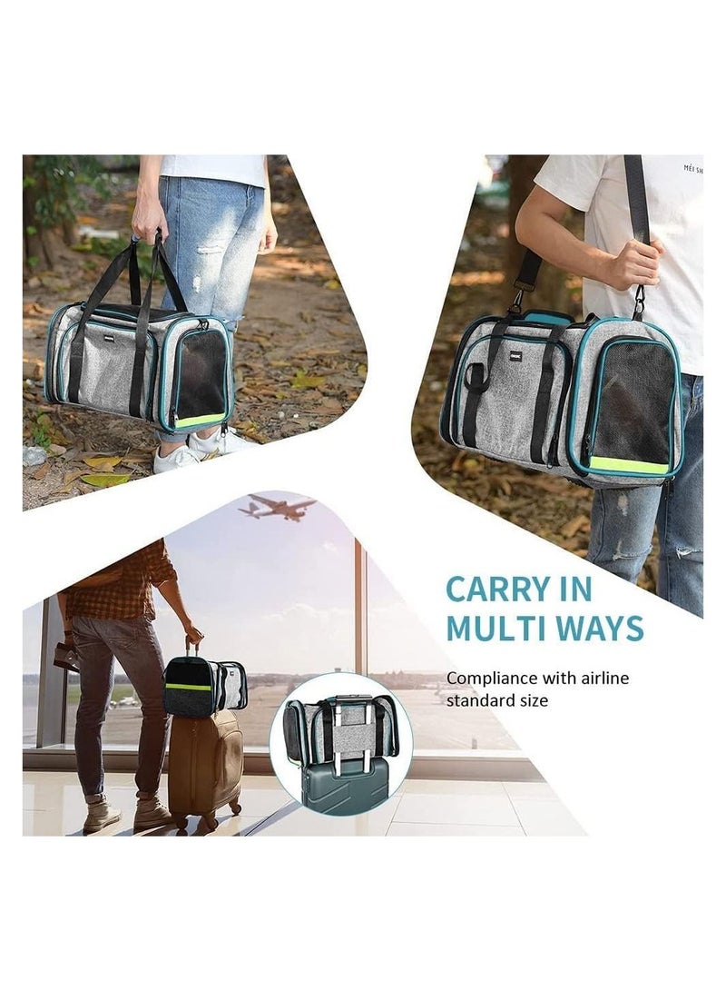 One Shoulder Cat and Dog Bag Pet Double Extension Foldable Bag for Traveling Portable Breathable Pet Carrier Bag,3 Open Doors,2 Reflective Tapes