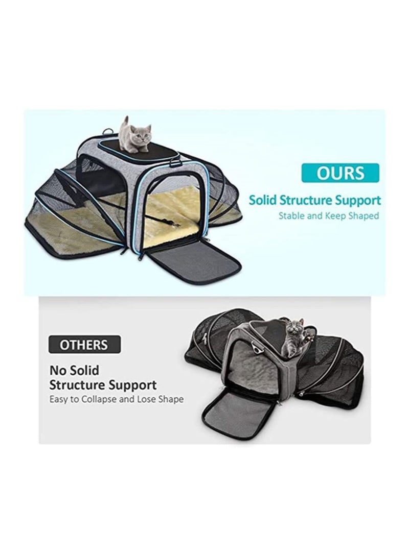 One Shoulder Cat and Dog Bag Pet Double Extension Foldable Bag for Traveling Portable Breathable Pet Carrier Bag,3 Open Doors,2 Reflective Tapes