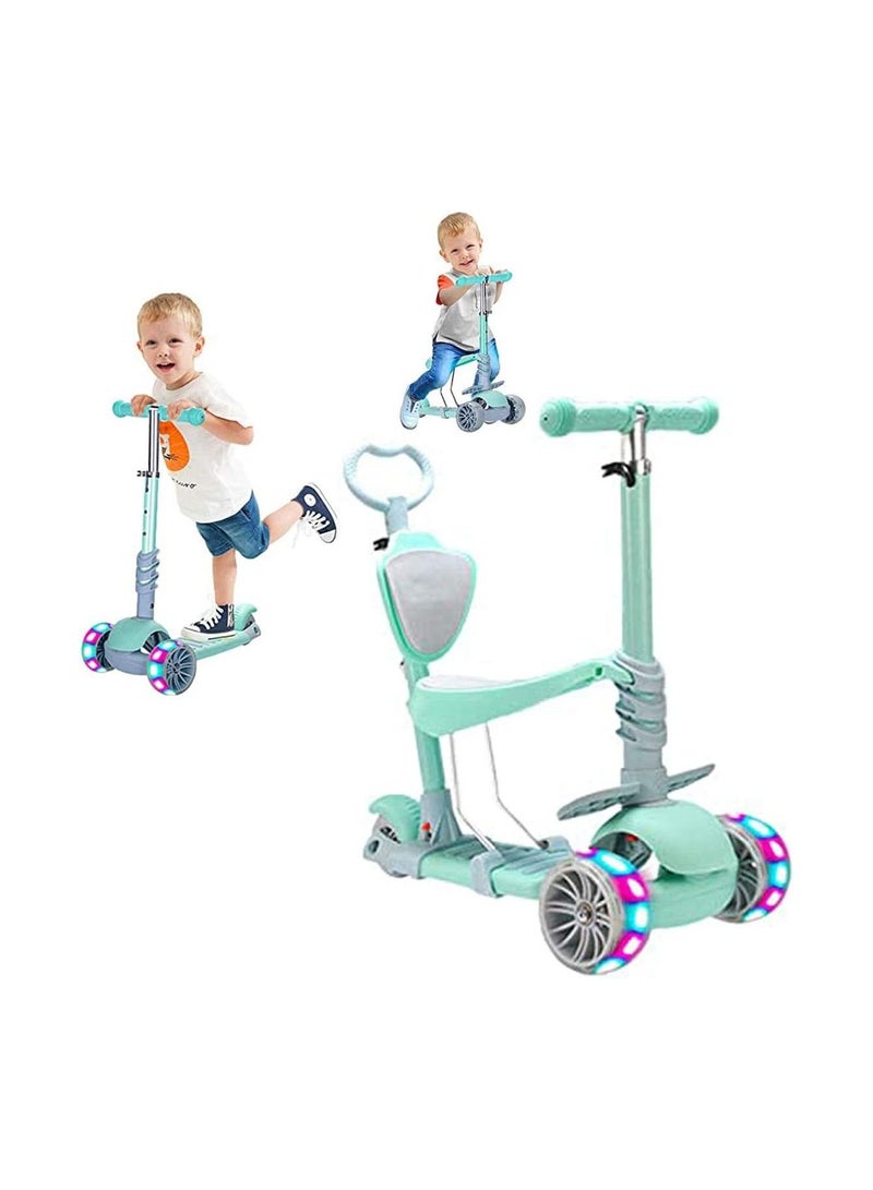 5 in 1 Kids Scooter 3 Wheels Walker with Detachable Seat and Backrest 4 Adjustable Heights