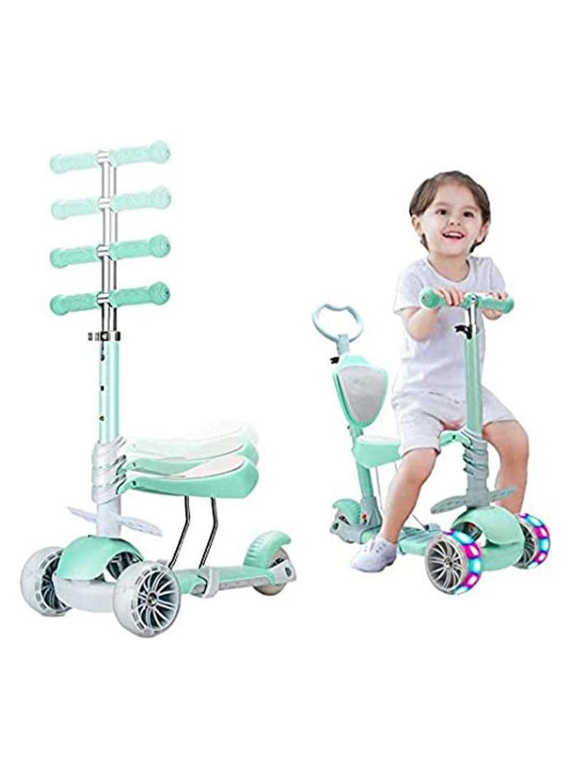 5 in 1 Kids Scooter 3 Wheels Walker with Detachable Seat and Backrest 4 Adjustable Heights