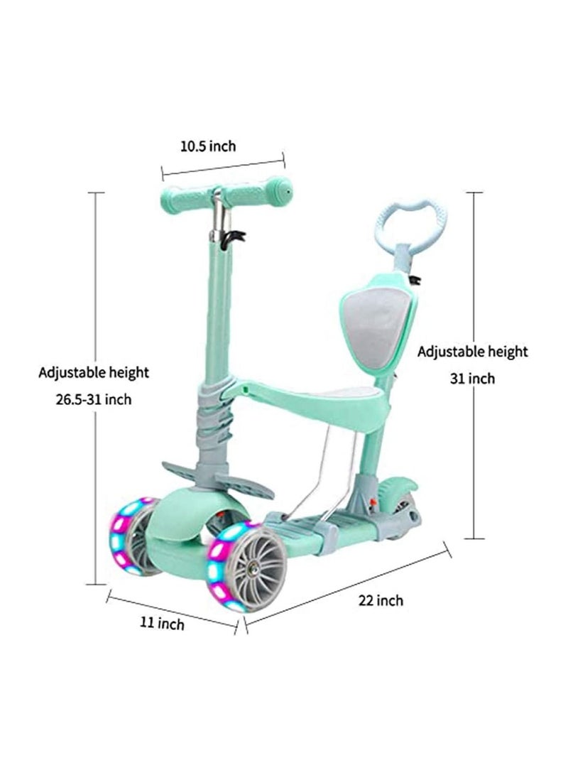 5 in 1 Kids Scooter 3 Wheels Walker with Detachable Seat and Backrest 4 Adjustable Heights