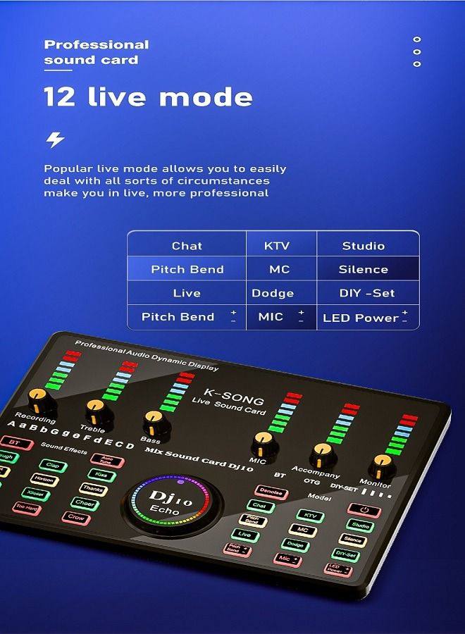 Podcast Equipment Set/With Integrated Sound Card Mixer/Condenser Microphone and Adjustable Mic Stand for Recording/Youtube Streaming for PC/Mobile Phone/Pad