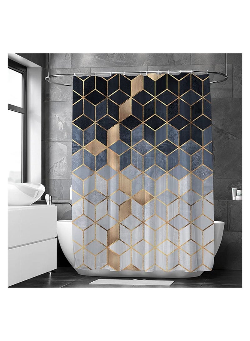 Shower Curtain Set Waterproof for Bathroom with Hooks No Liner Needed Quick Drying Polyester Fabric Cubic Black Gradient 180x180CM