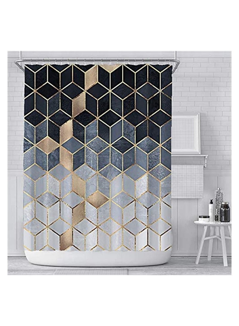 Shower Curtain Set Waterproof for Bathroom with Hooks No Liner Needed Quick Drying Polyester Fabric Cubic Black Gradient 180x180CM