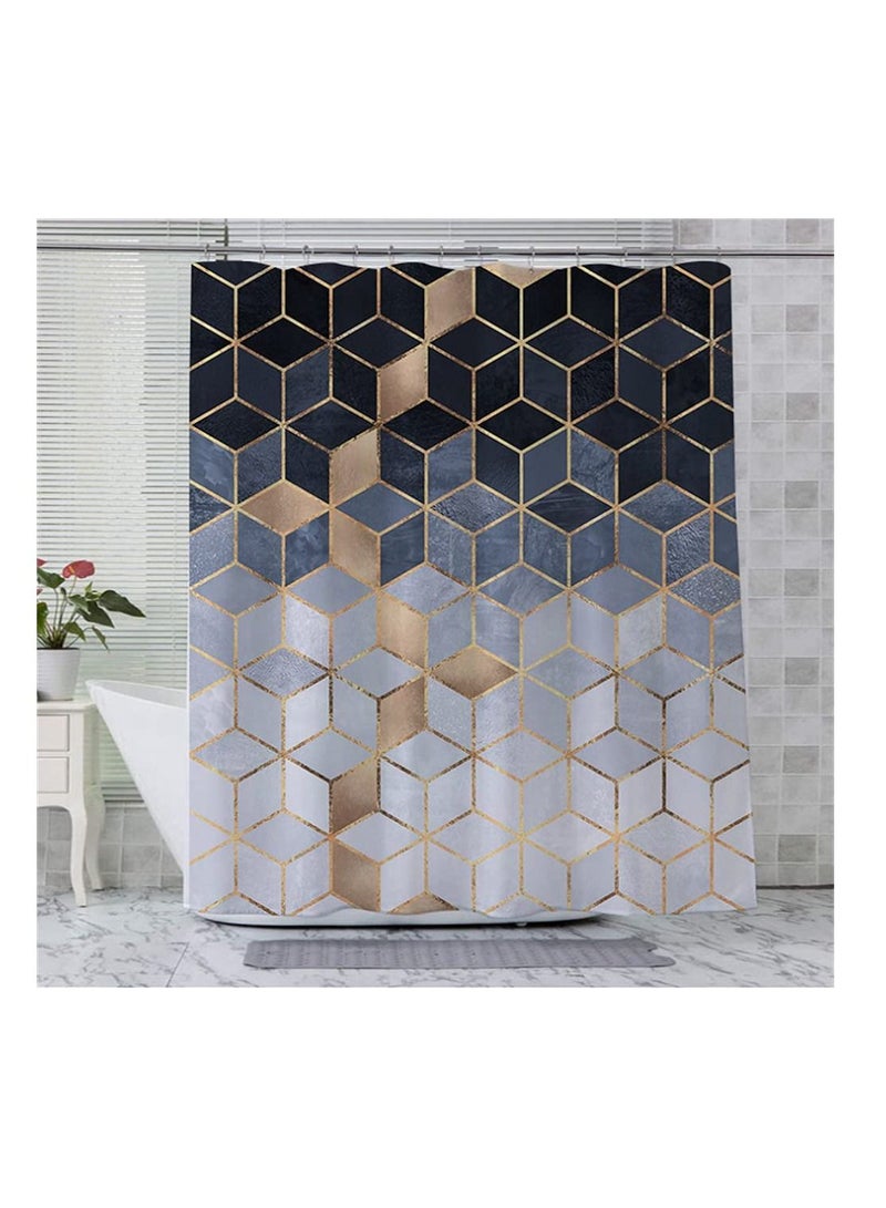 Shower Curtain Set Waterproof for Bathroom with Hooks No Liner Needed Quick Drying Polyester Fabric Cubic Black Gradient 180x180CM