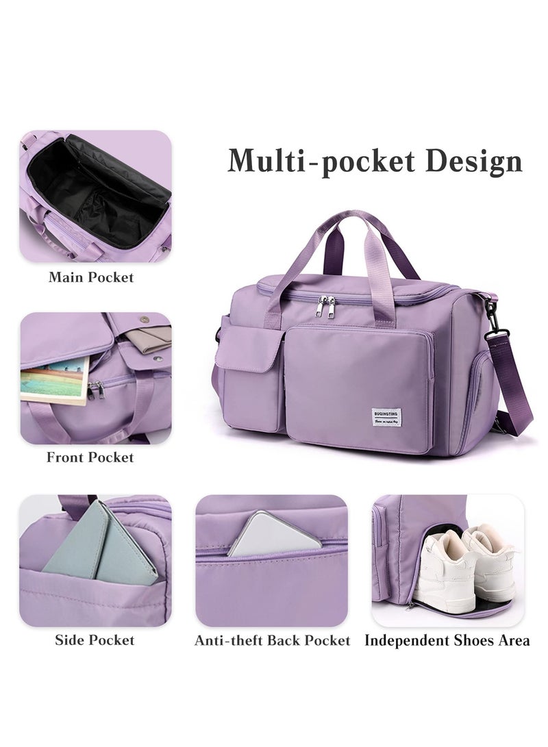 Duffle Bag for Women Sports with Wet Pocket Shoe Compartment Overnight Weekender Travel Bag Thicken Sports Tote Gym Bag Workout Carry on Bag with Adjustable Strap Purple