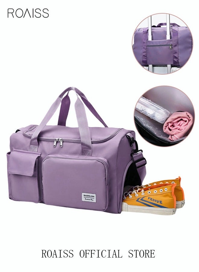 Duffle Bag for Women Sports with Wet Pocket Shoe Compartment Overnight Weekender Travel Bag Thicken Sports Tote Gym Bag Workout Carry on Bag with Adjustable Strap Purple