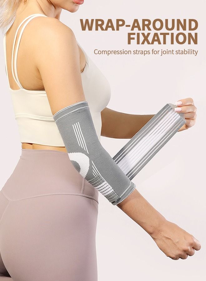 2 Pack Elbow Brace with Strap, Elbow Compression Sleeve 1 Pair, Adjustable Strap for Tennis Elbow Relief, Weightlifting, Arthritis, Workouts, Reduce Joint Pain During Fitness Activity, L