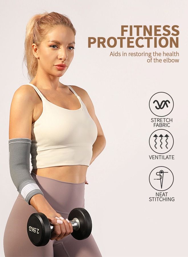 2 Pack Elbow Brace with Strap, Elbow Compression Sleeve 1 Pair, Adjustable Strap for Tennis Elbow Relief, Weightlifting, Arthritis, Workouts, Reduce Joint Pain During Fitness Activity, L