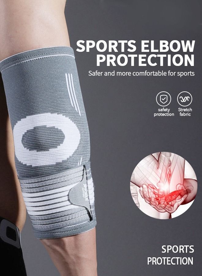 2 Pack Elbow Brace with Strap, Elbow Compression Sleeve 1 Pair, Adjustable Strap for Tennis Elbow Relief, Weightlifting, Arthritis, Workouts, Reduce Joint Pain During Fitness Activity, L