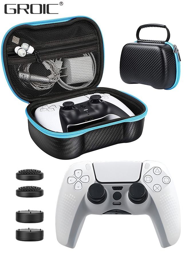 Gaming Controller Case Compatible with PS5 DualSense Controller, Anti-Slip Silicone Skin Protective Cover Case with 4 Thumb Grip Caps, PS5 Controller Travel Cases Protective Cover Storage Carrying Bag
