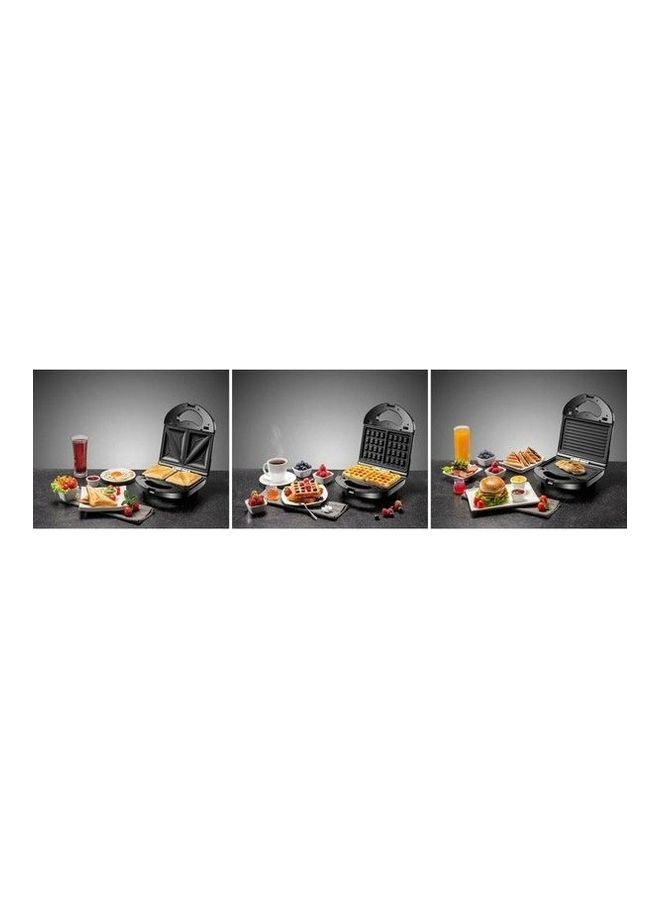 3 In 1 Interchangeable Grill & Waffle& Sandwich Maker 650 - 780 W TS2130-B5 Black