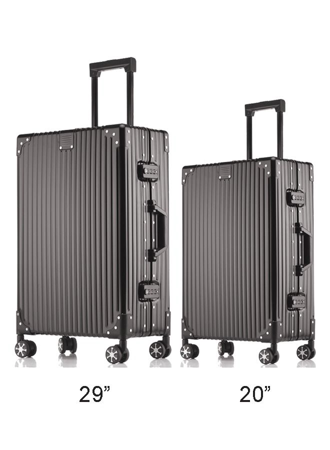 Set of 2 Hardcase Travel Suitcase Al-Mg Alloy Luggage Trolley With 4 Spinner Wheel 29 Inch And 20 Inch