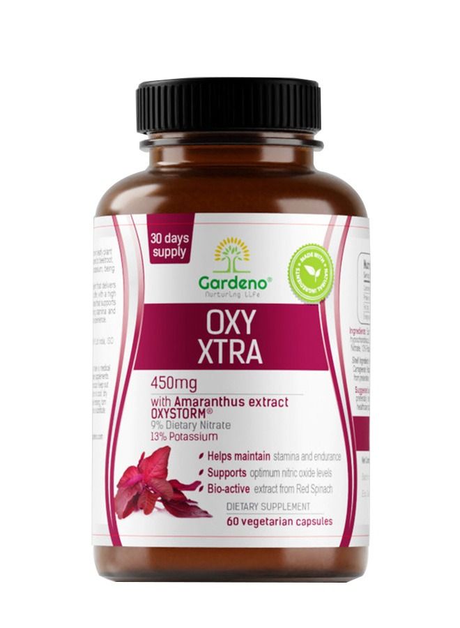 Oxy Xtra Boost Nitric Oxide For Stamina & Performance From Red Spinach | Supports Blood Pressure and Heart Health | Endurance Capsules for Energy Helps in boosting Stamina | Booster- 60 Veg Capsules