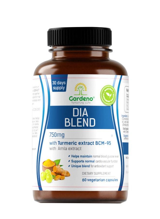 Dia Blend Standardized Herbal Formula to Maintain Healthy Blood Sugar Levels | Blood Sugar Control | Lowers Bad cholesterol Diabetes Care Dietary Supplements 100% Natural & Organic Detox - 60 Capsules