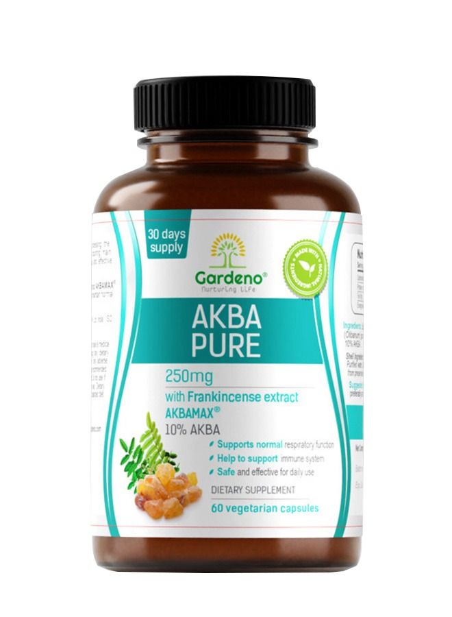 Akba Pure Standardized Boswellia Extract for Normal Respiratory Function | Frankincense Resin Extract Dietary Supplement For  Normal Respiratory Function - 60 Veg Capsules