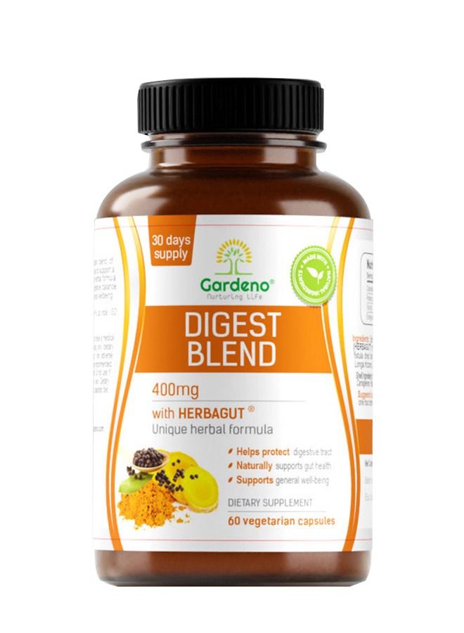 Gardeno Digest Blend - Better Digestion, Anti-Bloating, Gut Health & Acid Reflux Support - Plant-Based Multi-Herbal Vegan Formula - 60 Veg Capsules, 400mg Each