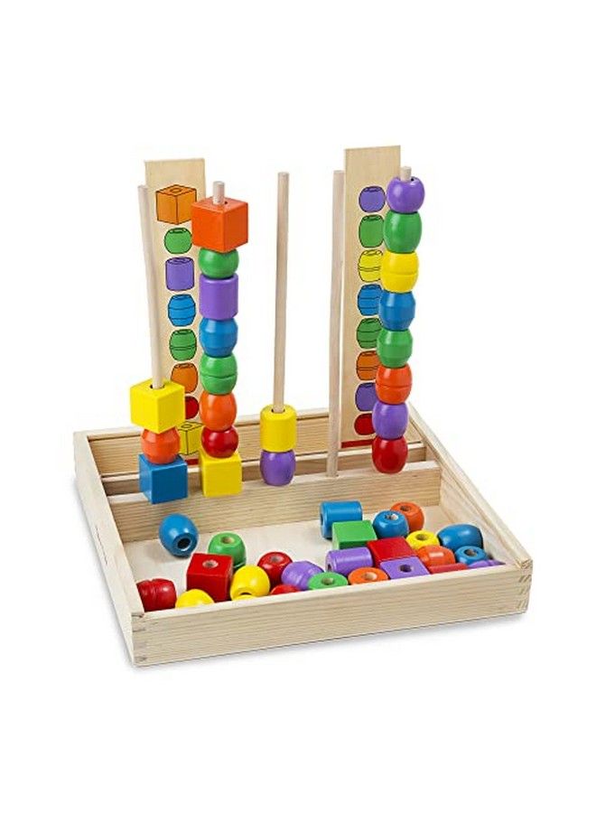 Bead Sequencing Set With 46 Wooden Beads And 5 Doublesided Pattern Boards Color Recognition Toys Matching Shapes Stacker Shape Sorter Toys For Kids Ages 4+