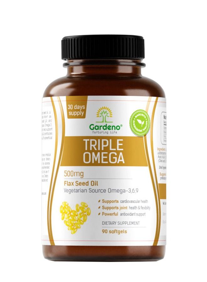 Triple Omega | Highest Potency Pure Flaxseed Oil | Vegan Source of Omega 3-6-9 for Cardiovascular, Brain & Immune Support | Flaxseed Oil Softgel 90
