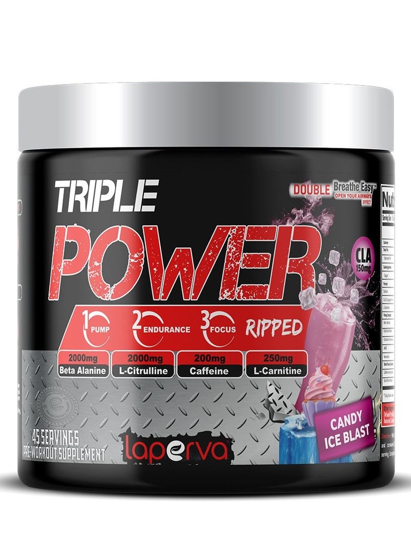 Laperva Triple Power Ripped Candy Ice Blast - 315gm Thermogenic Pre-Workout powder with Advanced Fat-Burning Formula, metabolism booster and Endurance enhancer (45 servings)