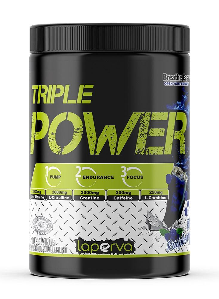 Laperva Triple Power Pre Workout, Elevate Energy, Enhance Focus and Concentration, Increase The Blood Flow and Pump, Blue Raspberry Flavor, 60 Servings