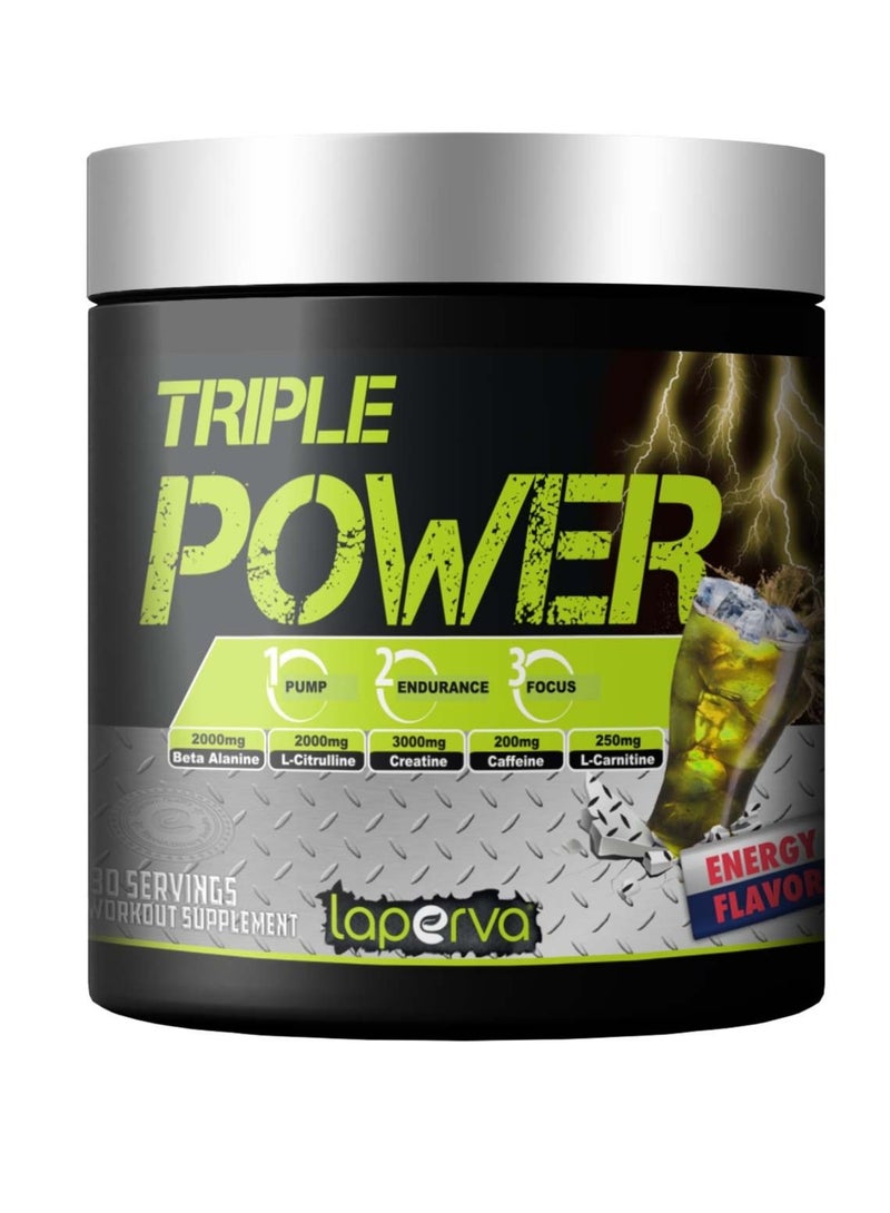 Laperva Triple Power Pre Workout, Elevate Energy, Enhance Focus and Concentration, Increase The Blood Flow and Pump, Energy Flavor, 30 Servings-300gm