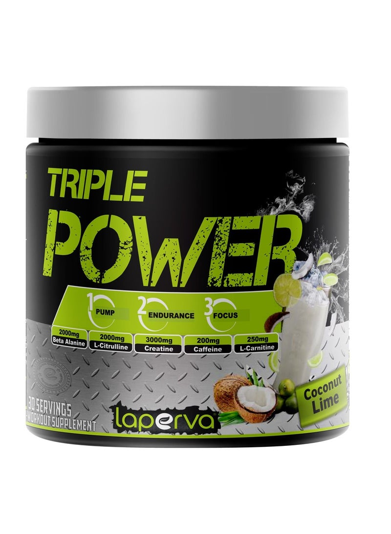 Laperva Triple Power Pre Workout, Elevate Energy, Enhance Focus and Concentration, Increase The Blood Flow and Pump, Coconut Lime Flavor, 30 Servings