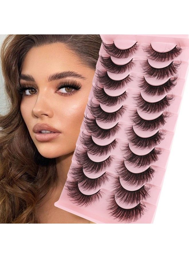 Lashes False Eyelashes 10 Pairs 20Mm Cat Eye Lashes Fluffy Wispy D Curl Volume Pestañas Postizas Bulk Strip Natural Look Lashes Sets Pack Faux Mink Eyelashes