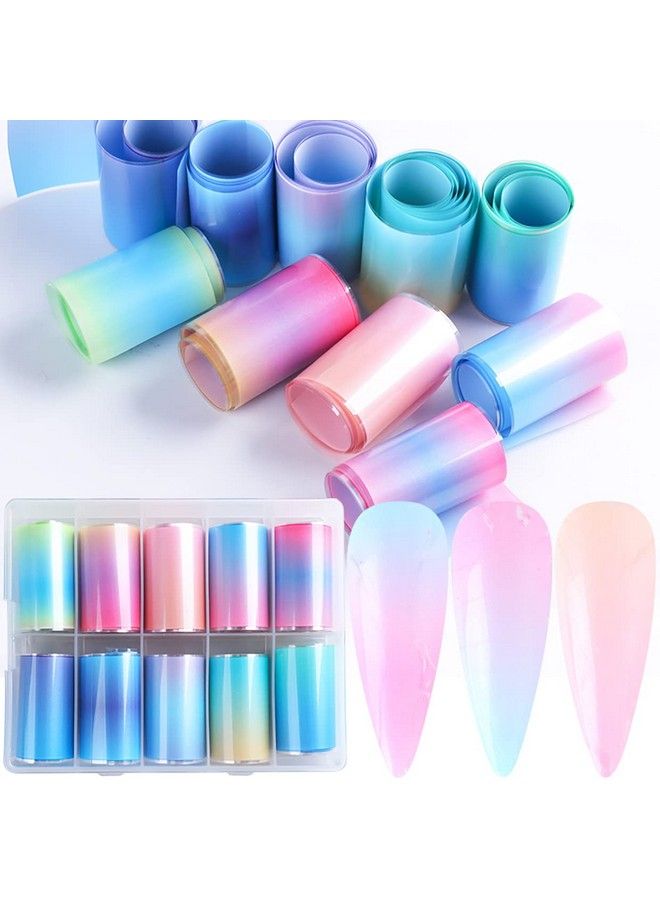 10 Rolls Fluorescent Aurora Color Nail Foils Nail Art Transfer Stickers Kit Colorful Neon Nail Foil Stickers Gradient Iridescent Transfer Sheets Foil Nail Wraps For Nail Art Supplies