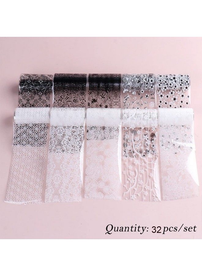 40 Sheets Lace Nail Art Foil Transfer Stickers Retro Atmosphere Black White Lace Design Nail Transfer Foils For Acrylic Manicure Tips Wraps Charms Decorations