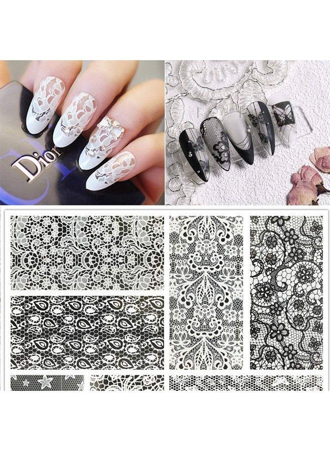40 Sheets Lace Nail Art Foil Transfer Stickers Retro Atmosphere Black White Lace Design Nail Transfer Foils For Acrylic Manicure Tips Wraps Charms Decorations