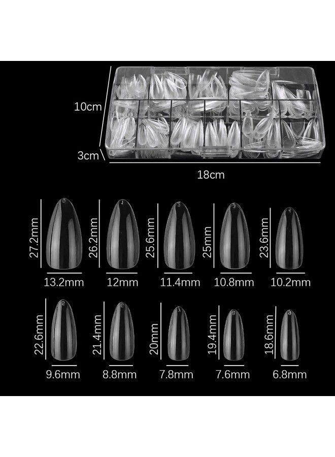 Fake Nail Tips 500Pcs Medium Almond Shaped Clear Acrylic Nails Full Cover Press On Nails For Diy Nail Art 10 Sizes