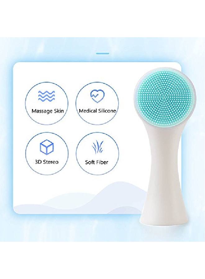 Facial Cleansing Brush Double Sided Clean & Exfoliating & Massage Soft Bristles Silicon Face Pore Cleanse Blackhead Dry Or Wet Multipurpose(Blue)