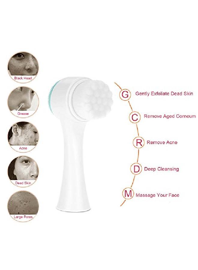 Facial Cleansing Brush Double Sided Clean & Exfoliating & Massage Soft Bristles Silicon Face Pore Cleanse Blackhead Dry Or Wet Multipurpose(Blue)