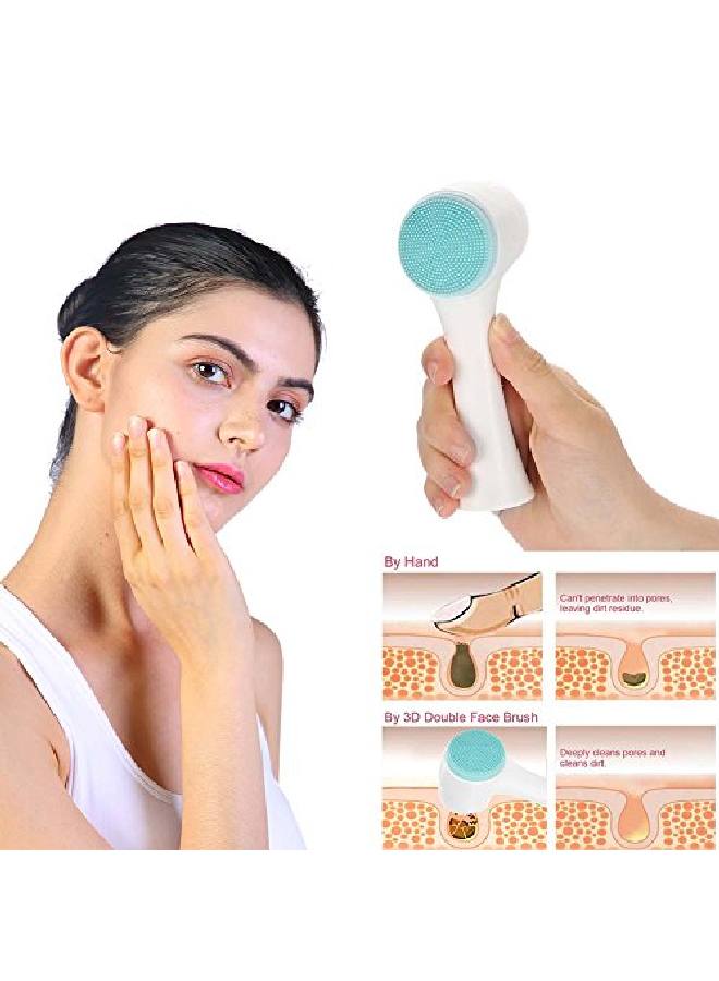 Facial Cleansing Brush Double Sided Clean & Exfoliating & Massage Soft Bristles Silicon Face Pore Cleanse Blackhead Dry Or Wet Multipurpose(Blue)