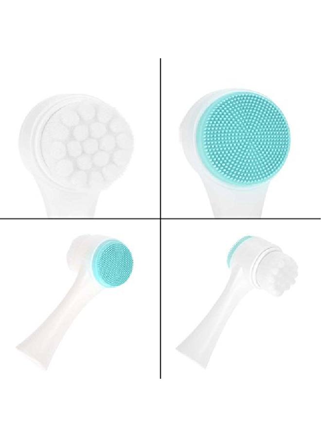 Facial Cleansing Brush Double Sided Clean & Exfoliating & Massage Soft Bristles Silicon Face Pore Cleanse Blackhead Dry Or Wet Multipurpose(Blue)