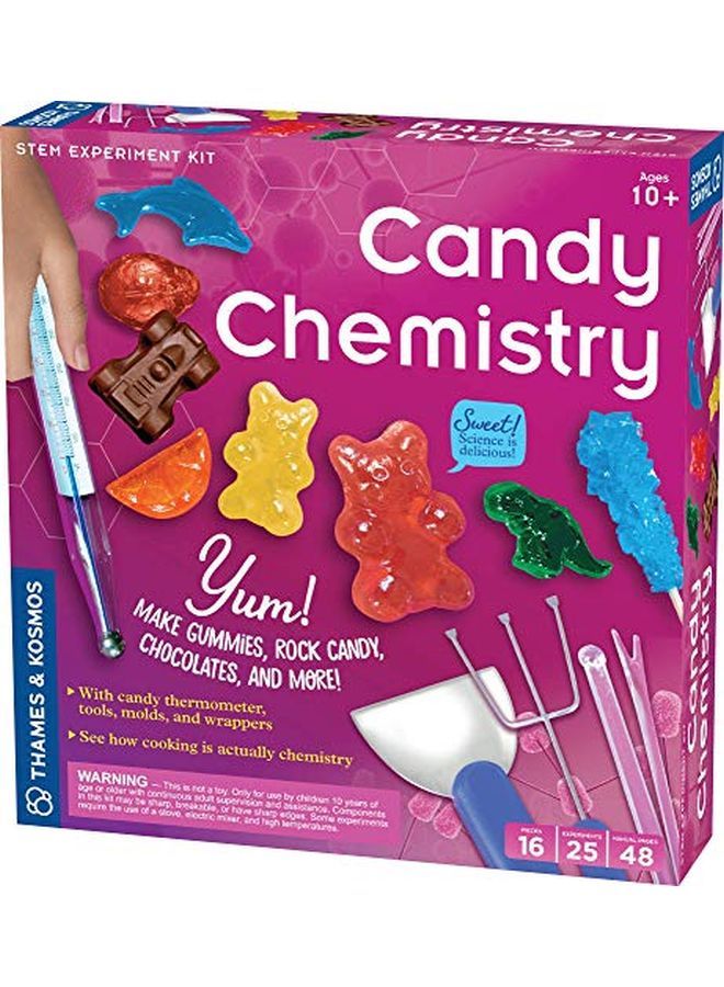 Candy Chemistry ; Science Kit ; Rock Candy Chocolates Gummy Bears Wintergreen Candies ; 48 Page Fullcolor Manual ; Ages 10+ ; Learn Chemistry Have Fun ; Cooking Science