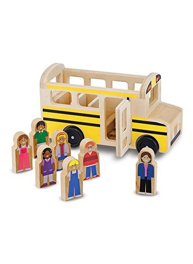 School Bus Wooden Play Set With 7 Play Figures School Bus Toys For Kids Toddler Toy For Pretend Play Classic Wooden Toys For Kids