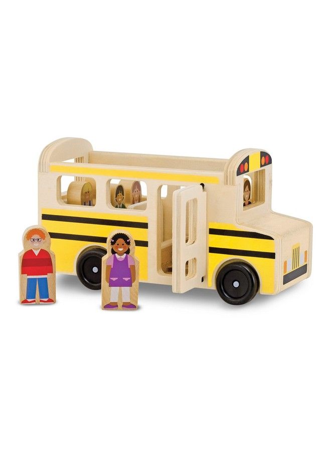 School Bus Wooden Play Set With 7 Play Figures School Bus Toys For Kids Toddler Toy For Pretend Play Classic Wooden Toys For Kids