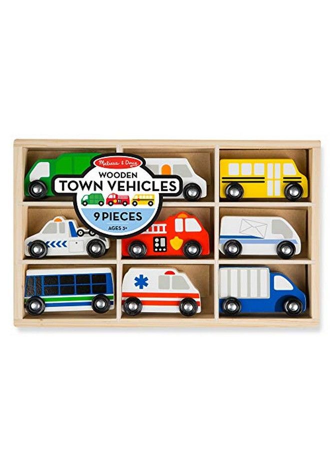 Town Vehicles Set In Wooden Tray (9 Pcs)